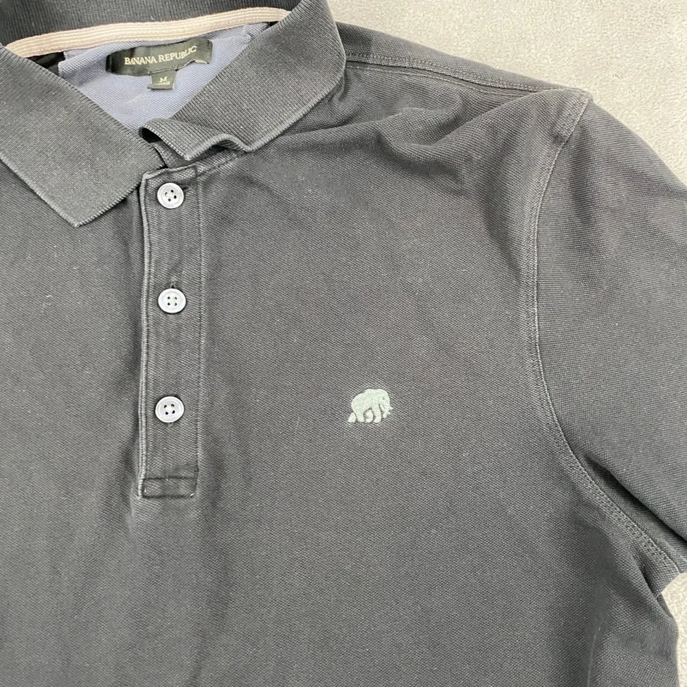 Banana Republic Mens Black Cotton Lycra Elephant Logo Polo Shirt Medium 6515